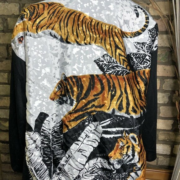 VTG Tiger Graphic Top Cardigan Blazer Open With Handkerchief Shoulder Pads USA - Picture 1 of 6